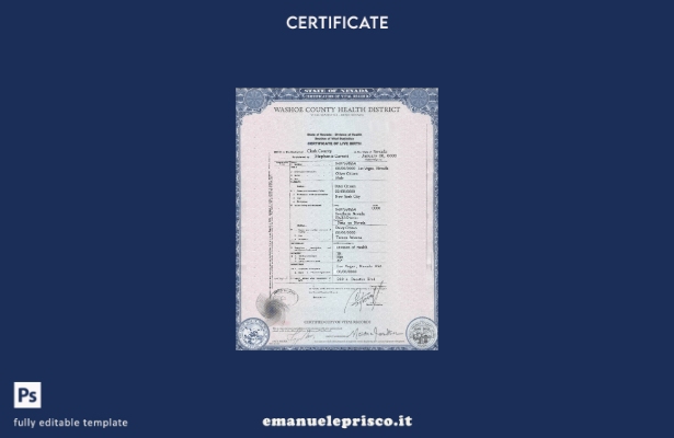 modello di certificato di nascita dello stato USA Nevada in stile verificato nel